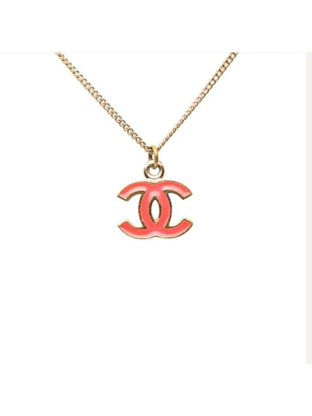 Chanel CC Logo Pendant Necklace Gold Red Plated Enamel - Picture 2 of 5
